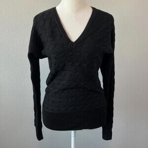 Lauren Ralph Lauren Cotton Blend Horizontal Cableknit Sweater Black Size Small